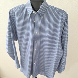 CHAPS MEN L 60% COTTON 40% POLYESTER BLUE WITH LIME GREEN STRIPE LONG SLEEVE